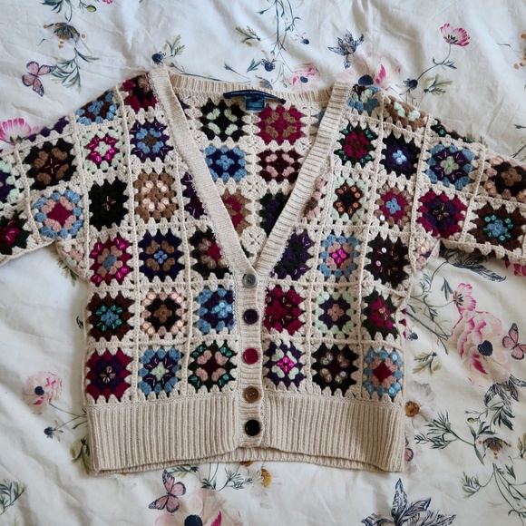 Adorable French Connection Granny Square Crochet Cardigan S - Picture 1 of 7